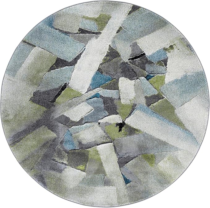 SAFAVIEH Porcello Collection Area Rug - 6'7" Round, Green & Grey, Slip Resistant, Abstract Pattern, Non-Shedding & Easy Care, Ideal for Living Room, Foyer, Bedroom (PRL6937Y-7R)
