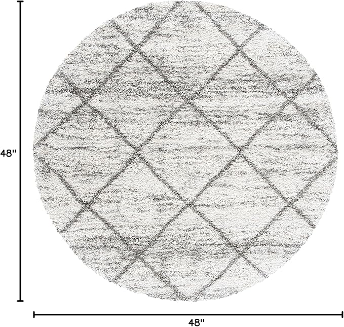 SAFAVIEH Hudson Shag Collection 4' Round Grey/Beige SGH281J Modern Diamond Trellis Non-Shedding 2-inch Thick Area Rug
