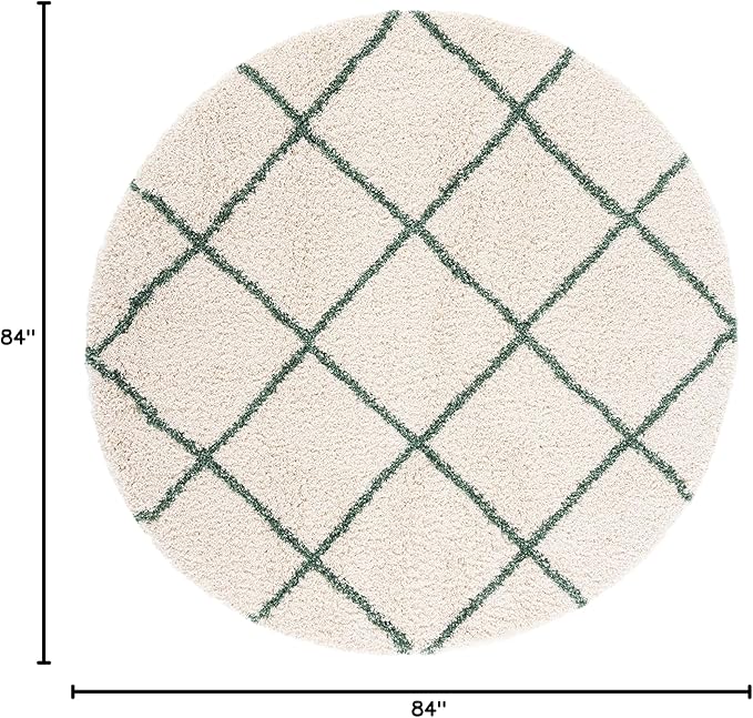 SAFAVIEH Hudson Shag Collection Area Rug - 7' Round, Ivory & Green, Modern Trellis Design, Non-Shedding & Easy Care, 2-inch Thick Ideal for High Traffic Areas in Living Room, Bedroom (SGH281X)