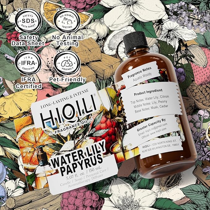 HIQILI Water Lily Papyrus Fragrance Oil for DIY Soap, Inspired by ISY-Myake L.d'Isy, Perfume, Candle Making, Fresh Scents for Laundry Dryer Balls, Gifts- 5.07 Fl Oz