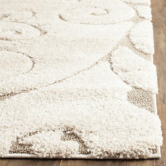 SAFAVIEH Florida Shag Collection Accent Rug - 2'3" x 4', Cream & Beige, Scroll Design, Non-Shedding & Easy Care, High-Low Plush Pile, Ideal for Bedroom, Foyer, Hallway (SG455-1113)