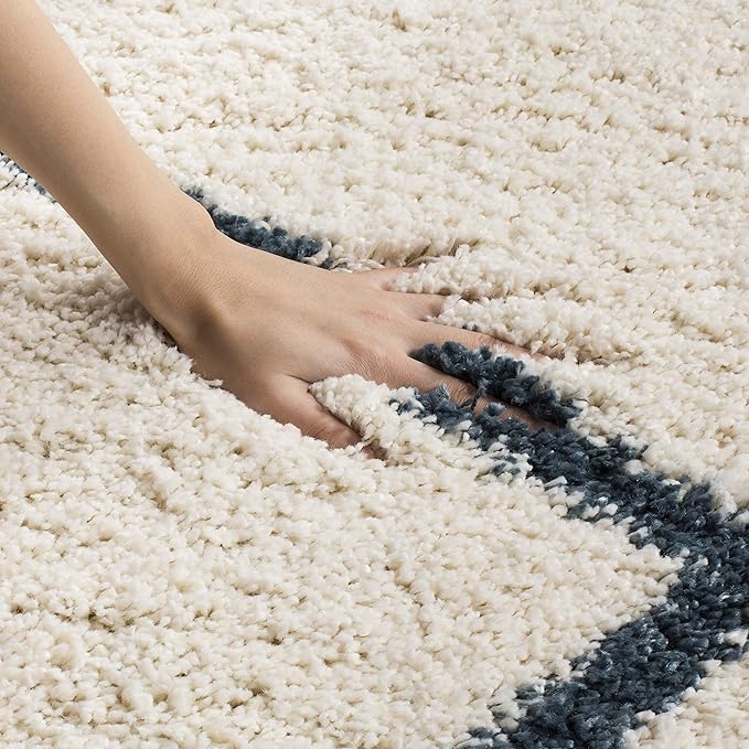 SAFAVIEH Hudson Shag Collection Area Rug - 9' Square, Ivory & Slate Blue, Modern Trellis Design, Non-Shedding & Easy Care, 2-inch Thick Ideal for High Traffic Areas in Living Room, Bedroom (SGH281T)