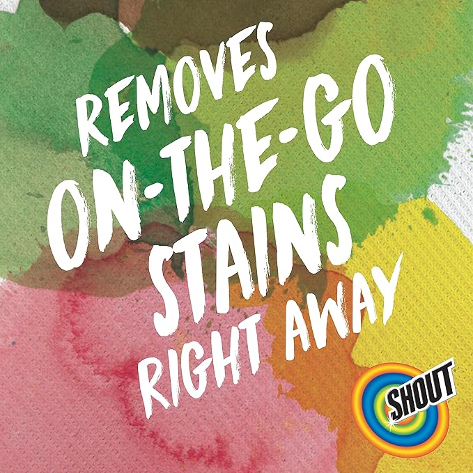 Shout Wipes Stain Remover for Clothes Laundry, Instant Stain Remover and Individually Wrapped, Travel Essentials, Works on Everyday Stains, 12 Wipes per Carton (6 Cartons), (Pack of 12)