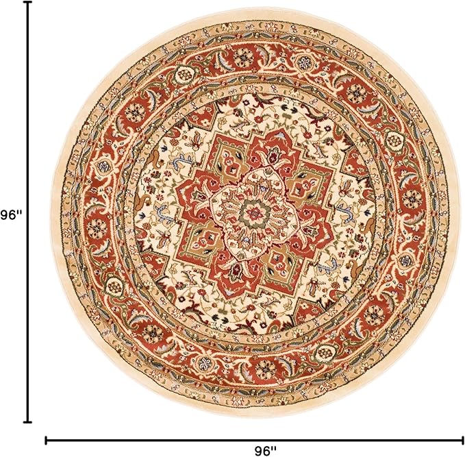 SAFAVIEH Lyndhurst Collection 8' Round Ivory / Rust LNH330R Traditional Oriental Non-Shedding Dining Room Entryway Foyer Living Room Bedroom Area Rug