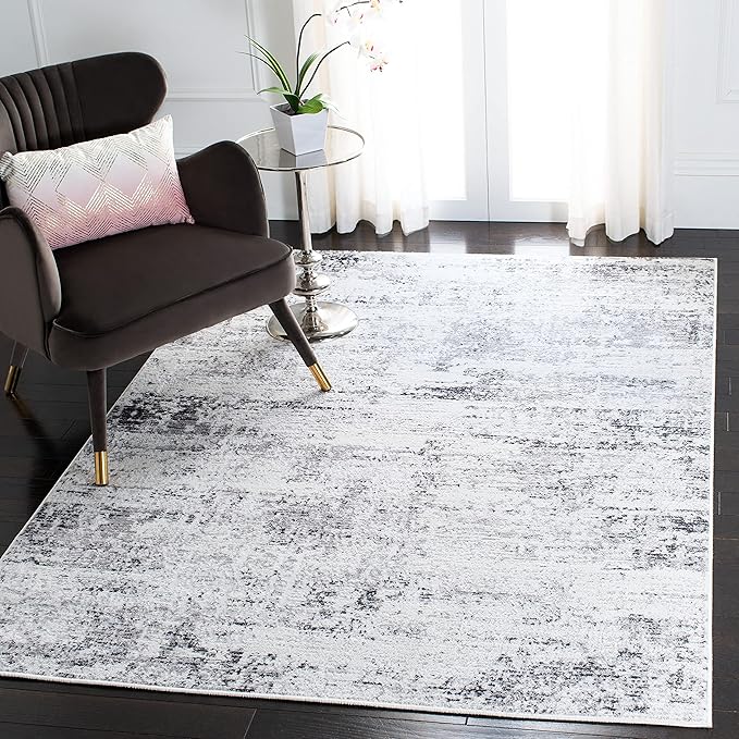 SAFAVIEH Amelia Collection Accent Rug - 4' x 6', Ivory & Grey, Modern Abstract Design, Non-Shedding & Easy Care, Ideal for High Traffic Areas in Entryway, Living Room, Bedroom (ALA700C)