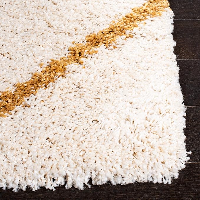 SAFAVIEH Hudson Shag Collection Area Rug - 4' Square, Ivory & Gold, Modern Trellis Design, Non-Shedding & Easy Care, 2-inch Thick Ideal for High Traffic Areas in Living Room, Bedroom (SGH281E)