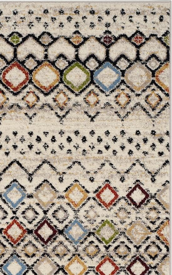 SAFAVIEH Amsterdam Collection Runner Rug - 2'3" x 18', Ivory & Multi, Moroccan Boho Design, Non-Shedding & Easy Care, Ideal for High Traffic Areas in Living Room, Bedroom (AMS108K)