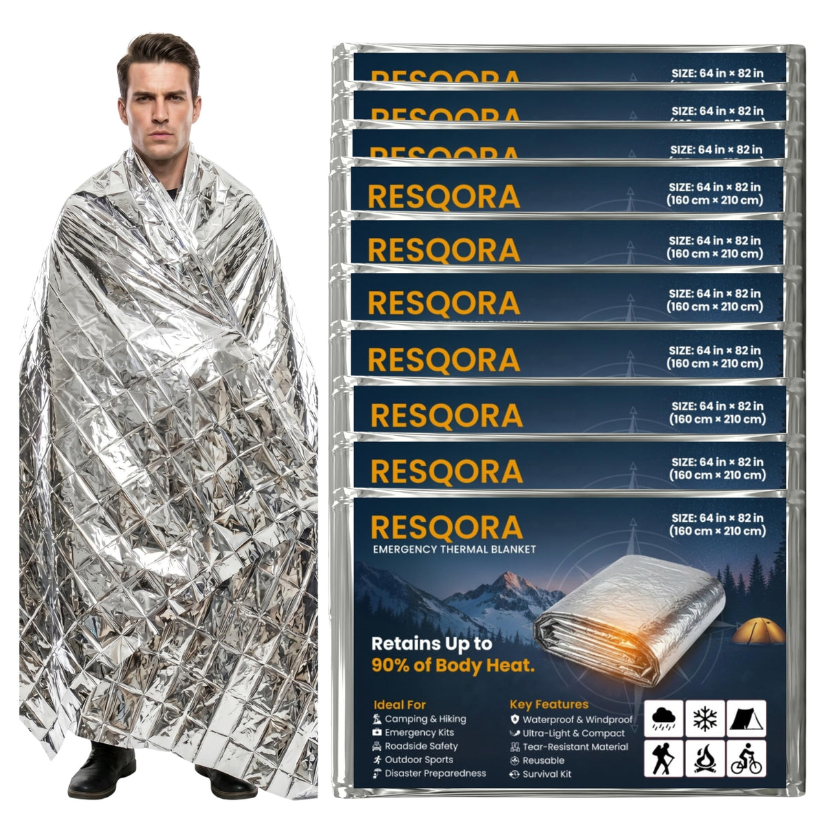 Emergency Blankets, 10 Pack Mylar Thermal Space Blankets - Image 1