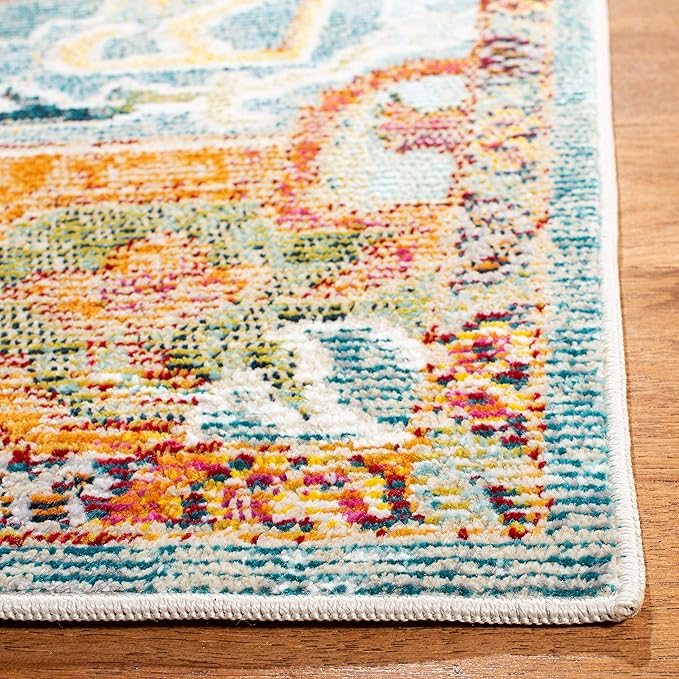 SAFAVIEH Crystal Collection Runner Rug - 2'2" x 19', Orange & Teal, Medallion Distressed Design, Non-Shedding & Easy Care, Ideal for High Traffic Areas in Living Room, Bedroom (CRS501K)