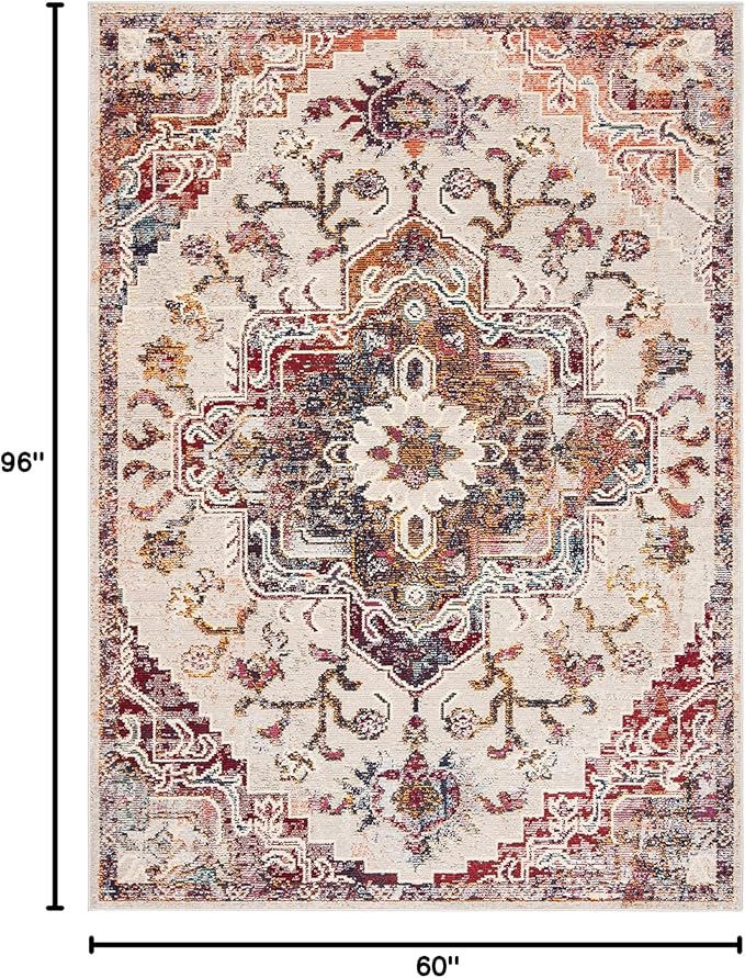SAFAVIEH Crystal Collection Area Rug - 5' x 8', Light Blue & Burgundy, Medallion Distressed Design, Non-Shedding & Easy Care, Ideal for High Traffic Areas in Living Room, Bedroom (CRS501F)