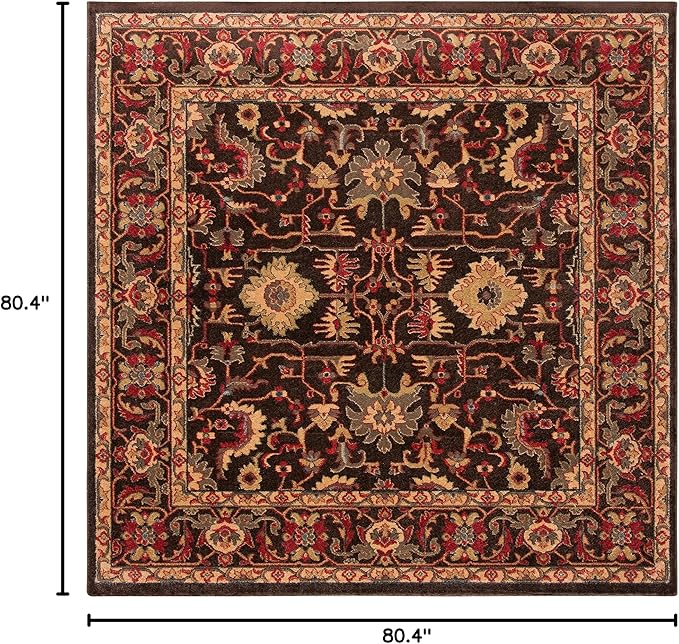 SAFAVIEH Mahal Collection Area Rug - 6'7" Square, Brown & Beige, Traditional Oriental Design, Non-Shedding & Easy Care, Ideal for High Traffic Areas in Living Room, Bedroom (MAH693T)