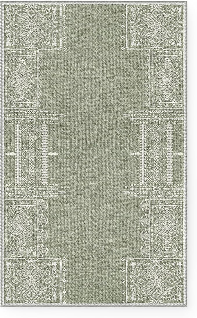 NICETOWN Sage Green Kitchen Runner Rug, 2x8 Hallway Carpet, Ultra-Thin Foldable Runner Rug Green Boho Coverings for Entryway Laundry Bedroom