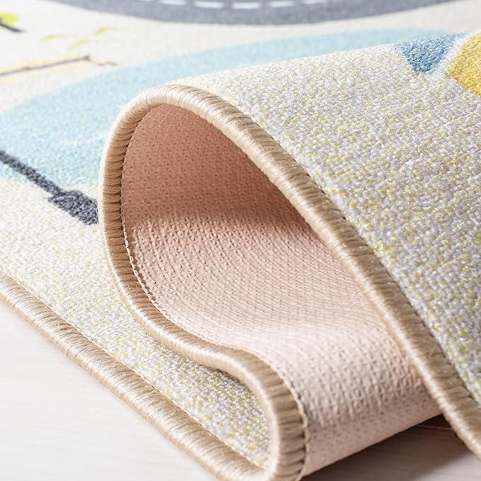 SAFAVIEH Washable Rug Kids Playhouse Collection - 8'9" x 12', Beige & Green, Slip Resistant & Easy to Clean, Ideal for Kids Room, Playroom, Nursery, Boys & Girls Room (KPH227A)