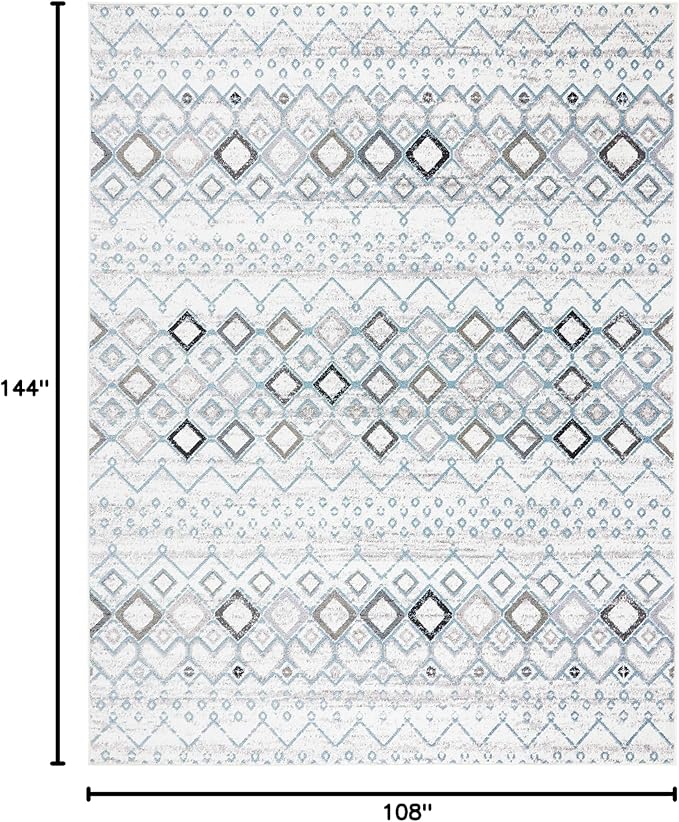 SAFAVIEH Amsterdam Collection Area Rug - 9' x 12', Ivory & Grey, Moroccan Boho Design, Non-Shedding & Easy Care, Ideal for High Traffic Areas in Living Room, Bedroom (AMS108A)