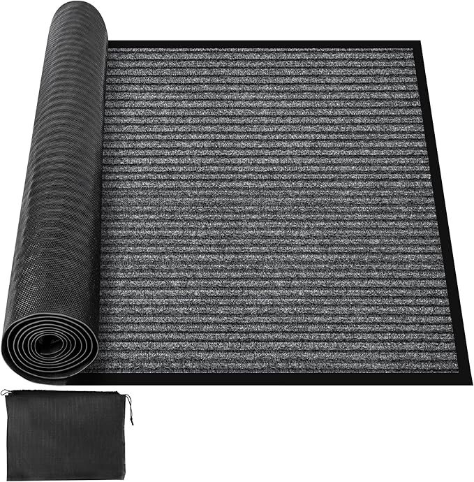 MYFAMIREA Commercial Floor Mat 3' x 16' Extra Large Front Door Industrial Rug Heavy Duty Brush Step Entrance Mat Weather Utility Rug with Non Slip Rubber Backing Low Profile for Entryway,Charcoal Grey