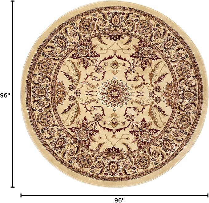 SAFAVIEH Lyndhurst Collection 8' Round Ivory / Ivory LNH216A Traditional Oriental Non-Shedding Dining Room Entryway Foyer Living Room Bedroom Area Rug