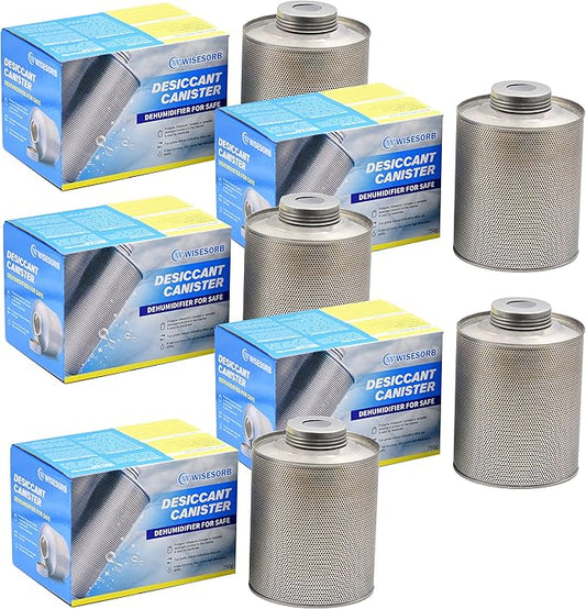 750 Grams 5 Pack Gun Safe Dehumidifier, Reusable Canister Desiccant Dehumidifier, Rechargeable 1.65 Lbs Indicating Silica Gel Orange To Green