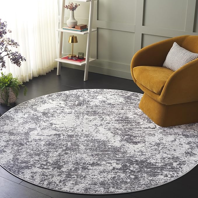 SAFAVIEH Amelia Collection Area Rug - 6'7" Round, Charcoal & Ivory, Modern Abstract Design, Non-Shedding & Easy Care, Ideal for The Living Room, Dining, Bedroom (ALA705H)