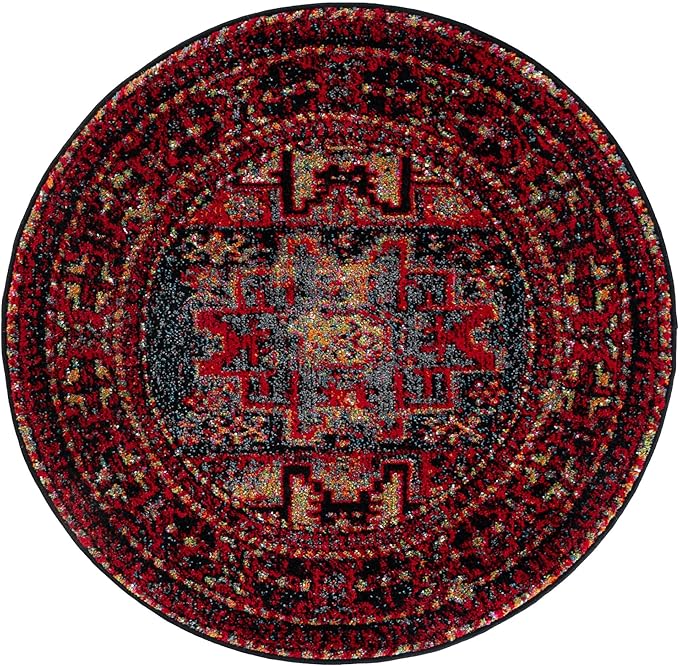 SAFAVIEH Vintage Hamadan Collection 3' Round Red / Multi VTH213A Oriental Traditional Persian Non-Shedding Dining Room Entryway Foyer Living Room Bedroom Area Rug