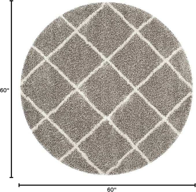 SAFAVIEH Hudson Shag Collection Area Rug - 5' Round, Grey & Ivory, Modern Trellis Design, Non-Shedding & Easy Care, 2-inch Thick Ideal for High Traffic Areas in Living Room, Bedroom (SGH281B)