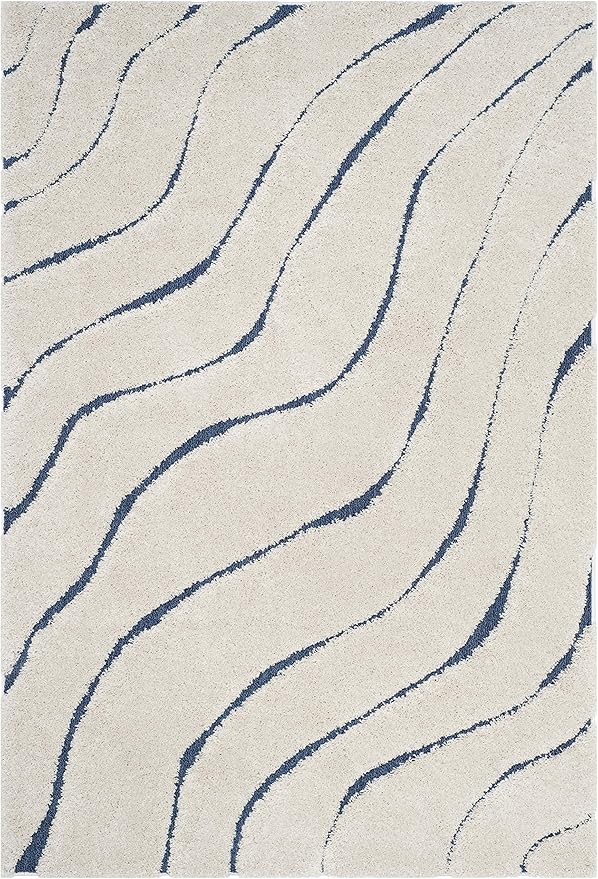 SAFAVIEH Florida Shag Collection Area Rug - 5'3" x 7'6", Cream & Blue, Non-Shedding & Easy Care, 1.2-inch Thick Ideal for High Traffic Areas in Living Room, Bedroom (SG472-1165)
