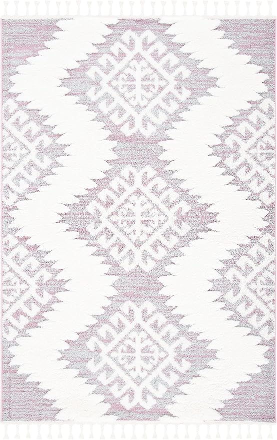 SAFAVIEH Moroccan Tassel Shag Collection Accent Rug - 4' x 6', Pink & Ivory, Non-Shedding & Easy Care, 2-inch Thick Ideal for High Traffic Areas in Entryway, Living Room, Bedroom (MTS652U)