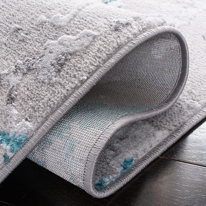 SAFAVIEH Amelia Collection Accent Rug - 4'5" x 6'5", Grey & Aqua, Modern Abstract Design, Non-Shedding & Easy Care, Ideal for High Traffic Areas in Entryway, Living Room, Bedroom (ALA293H)