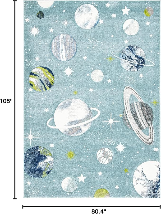 SAFAVIEH Carousel Kids Collection Area Rug - 6'7" x 9', Teal & Ivory, Non-Shedding & Easy Care, Ideal for High Traffic Areas for Boys & Girls in Playroom, Nursery, Bedroom (CRK103J)