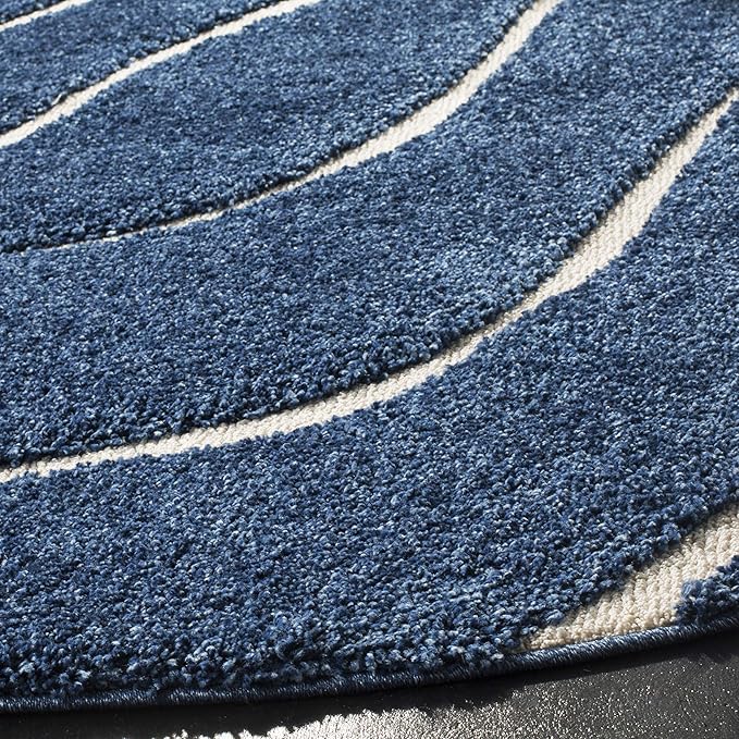 SAFAVIEH Florida Shag Collection Area Rug - 5' Round, Dark Blue & Cream, Non-Shedding & Easy Care, 1.2-inch Thick Ideal for High Traffic Areas in Living Room, Bedroom (SG472-6511)