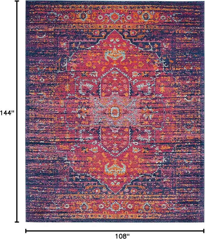 SAFAVIEH Evoke Collection Area Rug - 9' x 12', Blue & Fuchsia, Oriental Medallion Distressed Design, Non-Shedding & Easy Care, Ideal for High Traffic Areas in Living Room, Bedroom (EVK275F)