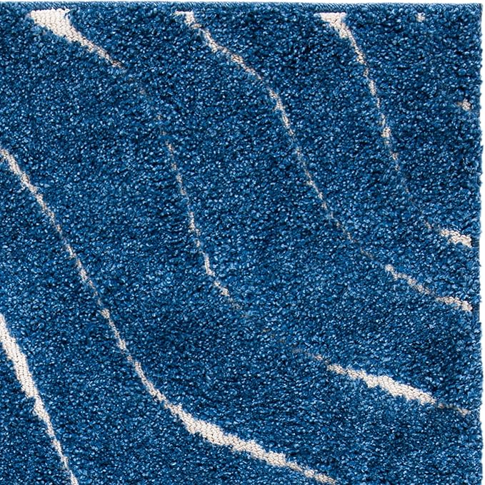 SAFAVIEH Florida Shag Collection Area Rug - 6' x 9', Dark Blue & Cream, Non-Shedding & Easy Care, 1.2-inch Thick Ideal for High Traffic Areas in Living Room, Bedroom (SG472-6511)