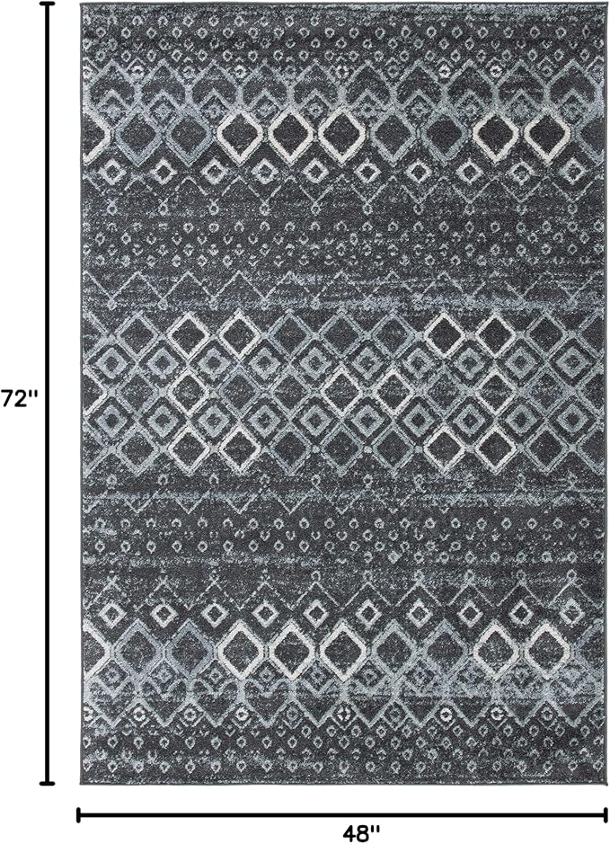 SAFAVIEH Amsterdam Collection Accent Rug - 4' x 6', Dark Grey & Light Grey, Moroccan Boho Design, Non-Shedding & Easy Care, Ideal for High Traffic Areas in Entryway, Living Room, Bedroom (AMS108J)