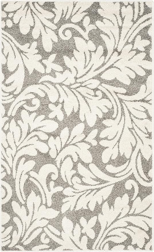 SAFAVIEH Amherst Collection Accent Rug - 3' x 5', Dark Grey & Beige, Floral Design, Non-Shedding & Easy Care, Ideal for High Traffic Areas in Entryway, Living Room, Bedroom (AMT425R)