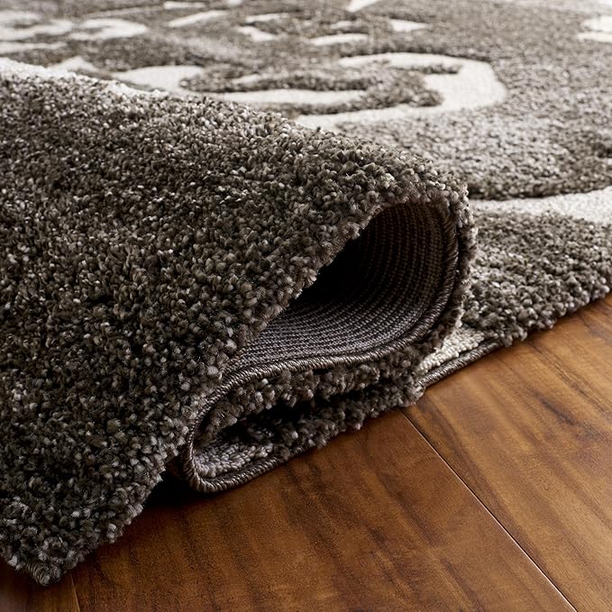 SAFAVIEH Florida Shag Collection Area Rug - 5'3" x 7'6", Smoke & Beige, Floral Design, Non-Shedding & Easy Care, 1.2-inch Thick Ideal for High Traffic Areas in Living Room, Bedroom (SG458-7913)