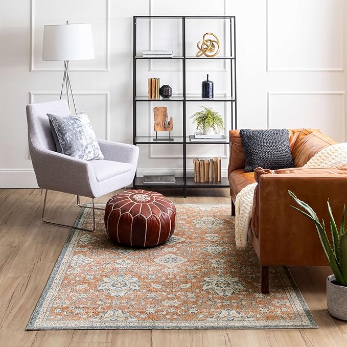 Mohawk Home Garrett Floral Ornamental Pumpkin Orange 5' 3" x 8' Area Rug Perfect for Living Room, Dining Room, Office