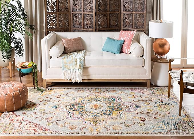 SAFAVIEH Crystal Collection X-Large Area Rug - 11' x 16', Light Blue & Grey, Medallion Distressed Design, Non-Shedding & Easy Care, Ideal for High Traffic Areas in Living Room, Bedroom (CRS501M)