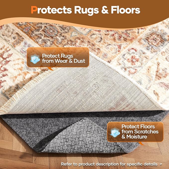 Veken Non Slip Cushioned Runner Rug Pad Gripper 2 x 6 Ft, Felt and Silicone Backing, 1/4 inch Thick Carpet Liner for Hardwood Floors and Finishes, Under Area Rugs Anti Skid Mat, Keep Rugs in Place