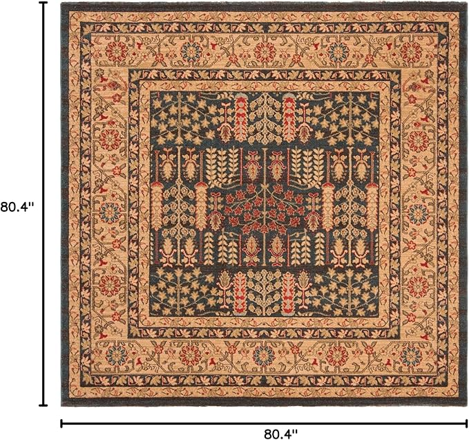 SAFAVIEH Mahal Collection Area Rug - 6'7" Square, Navy & Natural, Traditional Oriental Design, Non-Shedding & Easy Care, Ideal for High Traffic Areas in Living Room, Bedroom (MAH697E)