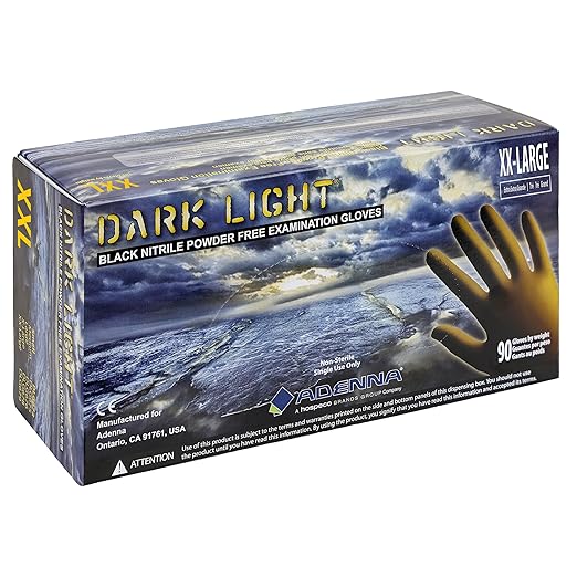 Adenna Dark Light Disposable Nitrile Gloves – 9 Mil, Heavy Duty Work Rubber Glove with Textured Grip, Non-Latex & Powder Free, Pack of 90, 2X-Large, Black