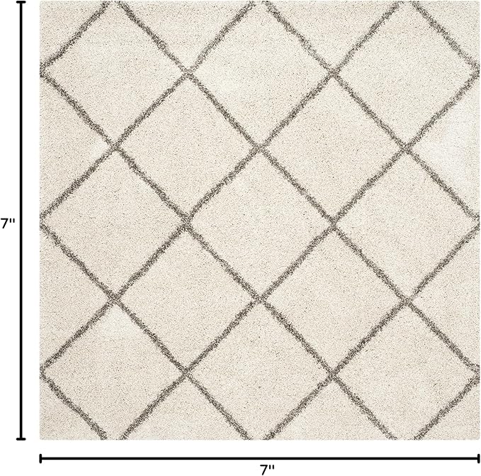 SAFAVIEH Hudson Shag Collection Area Rug - 7' Square, Ivory & Grey, Modern Trellis Design, Non-Shedding & Easy Care, 2-inch Thick Ideal for High Traffic Areas in Living Room, Bedroom (SGH281A)