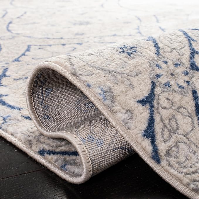 SAFAVIEH Brentwood Collection Area Rug - 9' x 12', Light Grey & Blue, Floral Damask Ogee Trellis Design, Non-Shedding & Easy Care, Ideal for High Traffic Areas in Living Room, Bedroom (BNT860G)