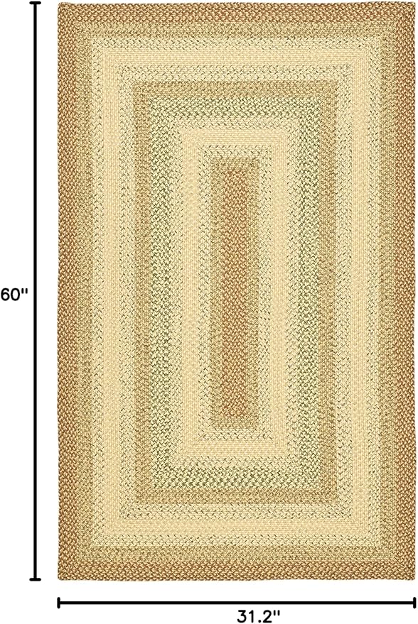SAFAVIEH Washable Rug Outdoor Braided Collection - 2'6" x 5', Rust & Multi, Handmade & Reversible, Non-Shedding & Easy to Clean, Ideal for Patio, Backyard, Mudroom (BRD303A)