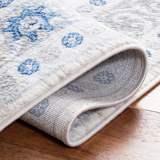 SAFAVIEH Brentwood Collection 8' x 10' Ivory/Blue BNT870A Oriental Damask Trellis Non-Shedding Living Room Bedroom Dining Home Office Area Rug