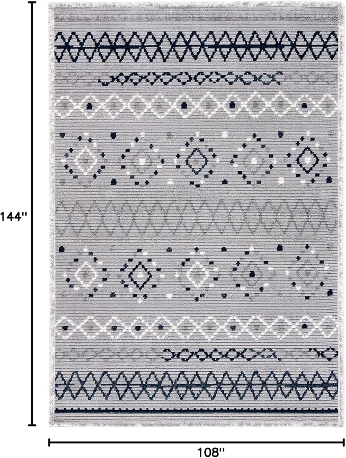SAFAVIEH Marrakech Collection Area Rug - 9' x 12', Grey & Navy, Moroccan Boho Tribal Rustic Design, Non-Shedding & Easy Care, Ideal for High Traffic Areas in Living Room, Bedroom (MRK612F)