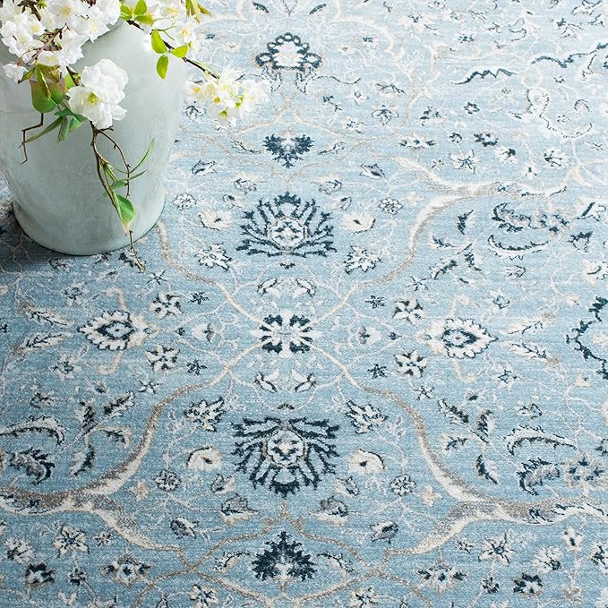 SAFAVIEH Isabella Collection Area Rug - 10' x 14', Light Blue & Cream, Oriental Design, Non-Shedding & Easy Care, Ideal for High Traffic Areas in Living Room, Bedroom (ISA912M)