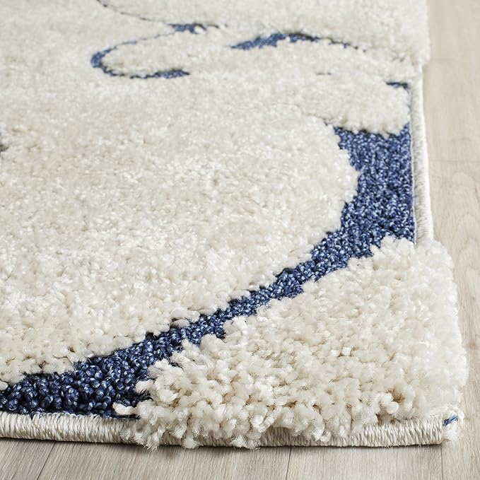 SAFAVIEH Florida Shag Collection Area Rug - 10' Square, Cream & Blue, Scroll Design, Non-Shedding & Easy to Clean, High-Low Plush Pile, Ideal for Living Room, Bedroom, Dining Space (SG455-1165)