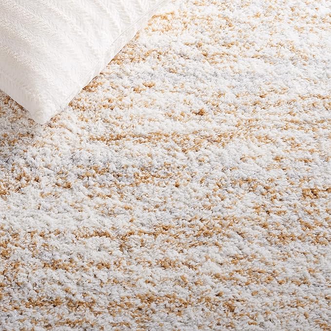 SAFAVIEH Berber Shag Collection Runner Rug - 2'3" x 10', Ivory & Light Gold, Non-Shedding & Easy to Clean, Plush Thick Pile, Ideal for Bedroom, Hallway, Foyer, Entryway (BER563D)