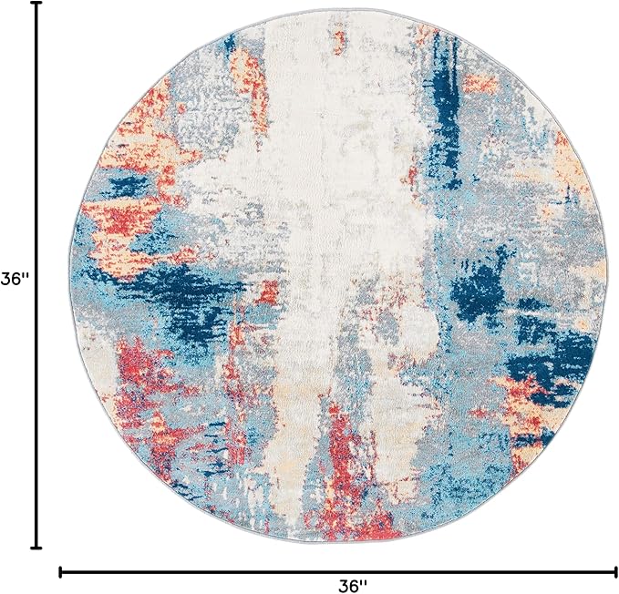 SAFAVIEH Jasper Collection 3' Round Grey / Red JSP101C Modern Abstract Non-Shedding Dining Room Entryway Foyer Living Room Bedroom Area Rug