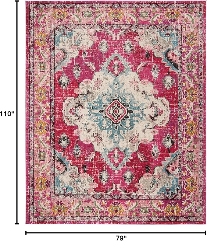 SAFAVIEH Monaco Collection Area Rug - 6'7" x 9'2", Pink & Multi, Non-Shedding & Easy to Clean, Distressed Medallion Design, Ideal for Living Room, Bedroom, Dining Space (MNC243D)