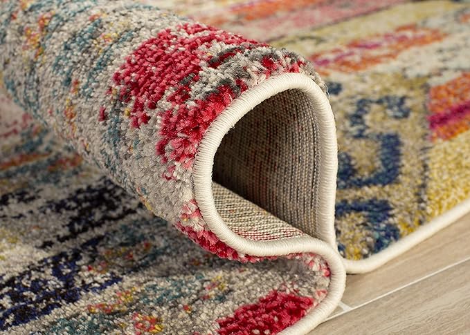 SAFAVIEH Monaco Collection Runner Rug - 2'2" x 14', Light Grey & Multi, Boho Chic Tribal Distressed Design, Non-Shedding & Easy Care, Ideal for High Traffic Areas in Living Room, Bedroom (MNC222G)
